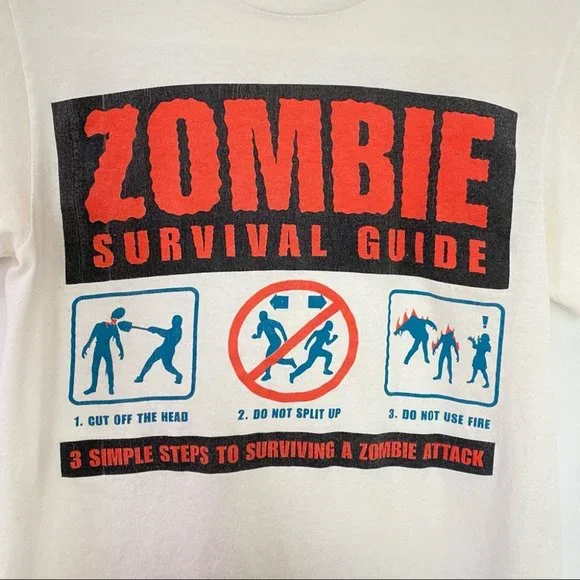 Vintage 90s Tshirt Zombie Survival Guide Crewneck Short Sleeves Mens Small - Picture 4 of 10